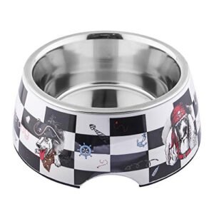 Animax Melamine Detachable Anti-Skid Stainless Steel Designer Food Bowls for Dogs (Black & White) (1 Pc. Small)-380 ml