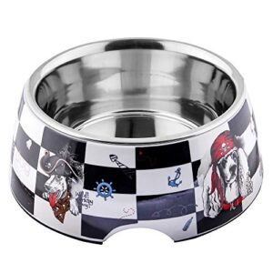 Animax Black and White Designer Melamine Detachable Anti-Skid Stainless Steel Designer Food Bowls for Dogs (1 Pc. Medium)-600 ml