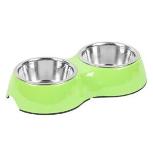 Animax Double Dinner Melamine Anti Skid Stainless Steel Dog Food Bowl (Color-Green) - Large-800 ml